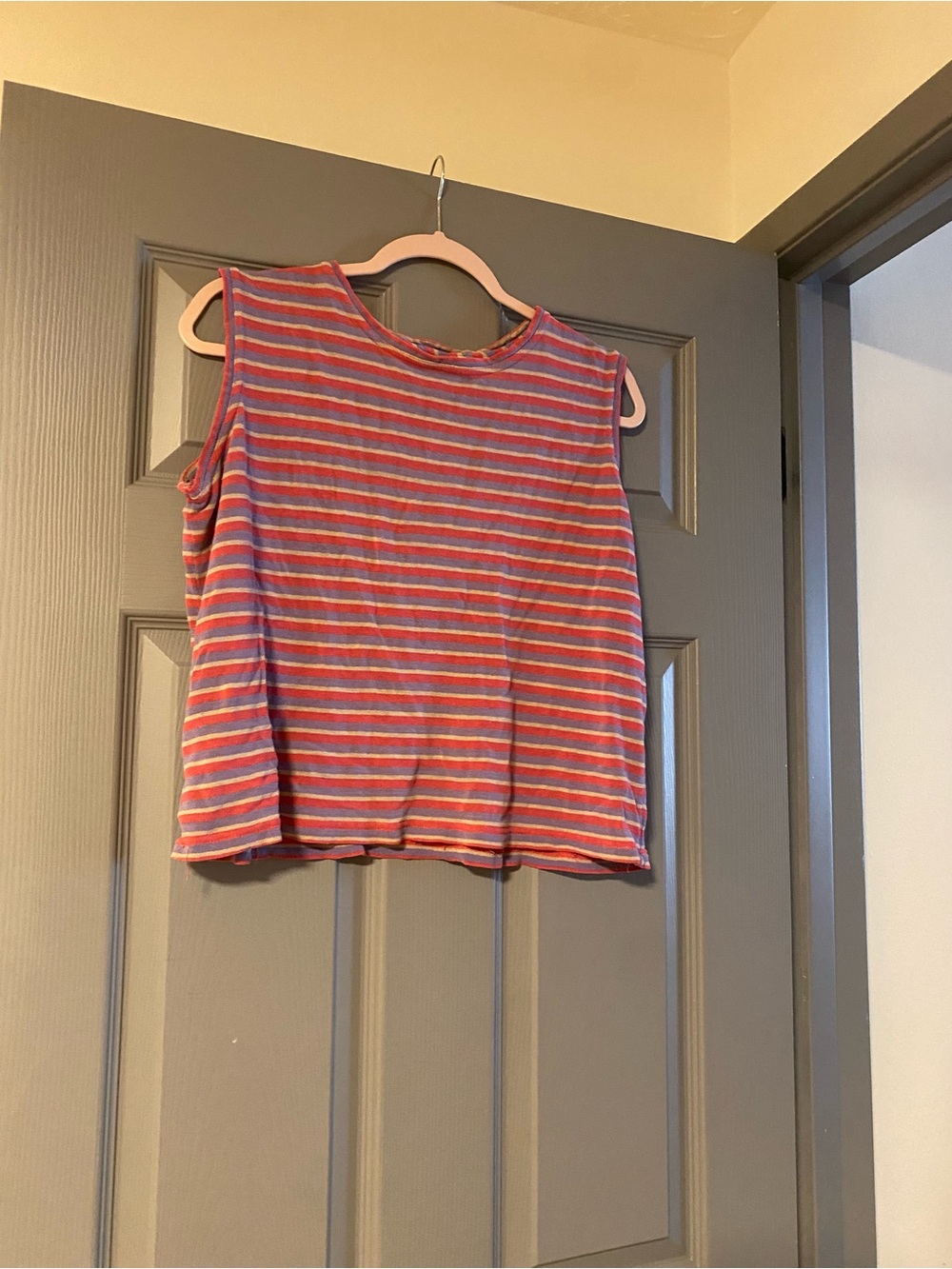 Bechamel Striped Knit Crop Top in Red and Lavender